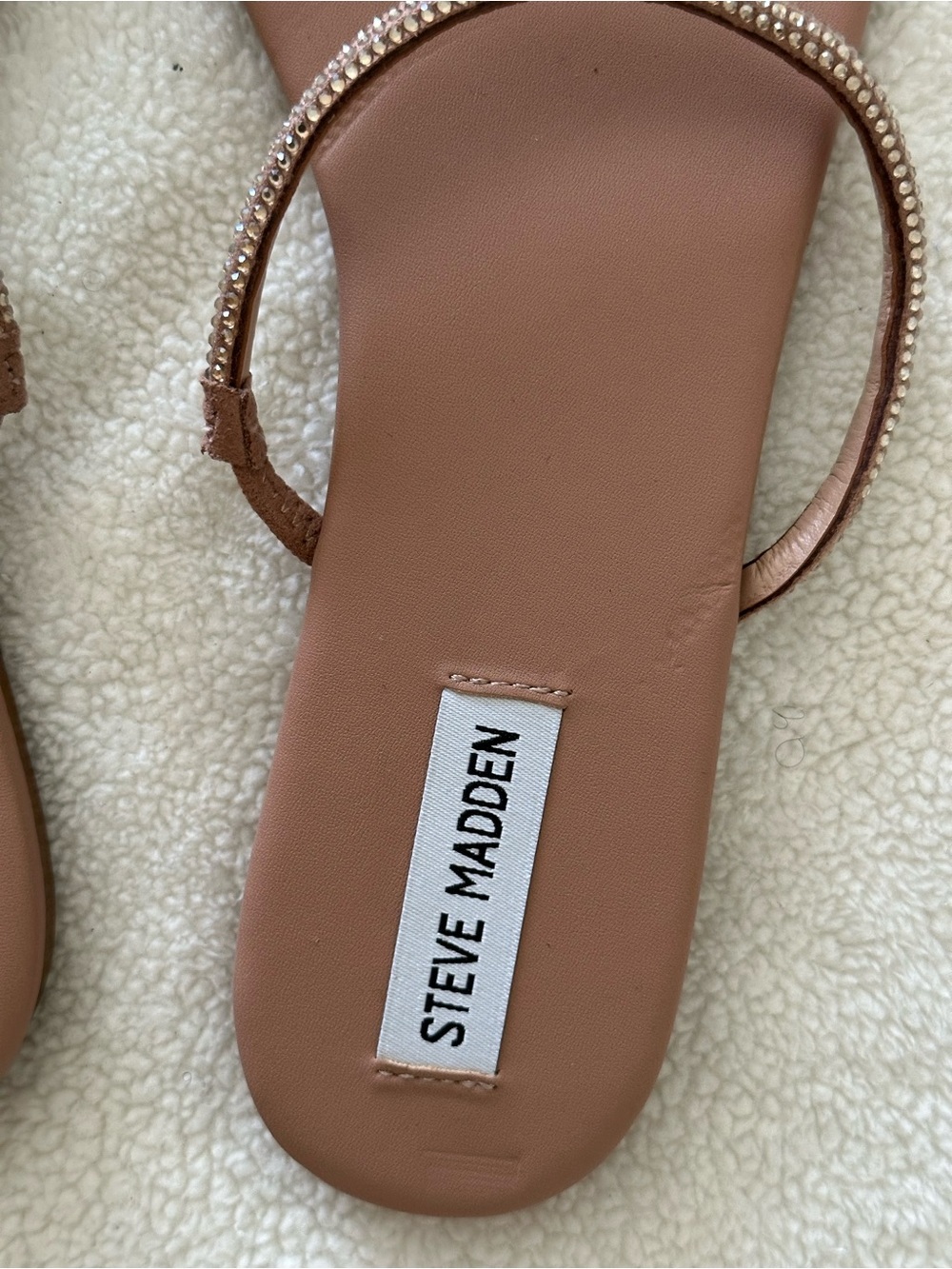 Steve Madden Tan Rhinestone-Strap Square-Toe Slide Sandals - Picture 4 of 4